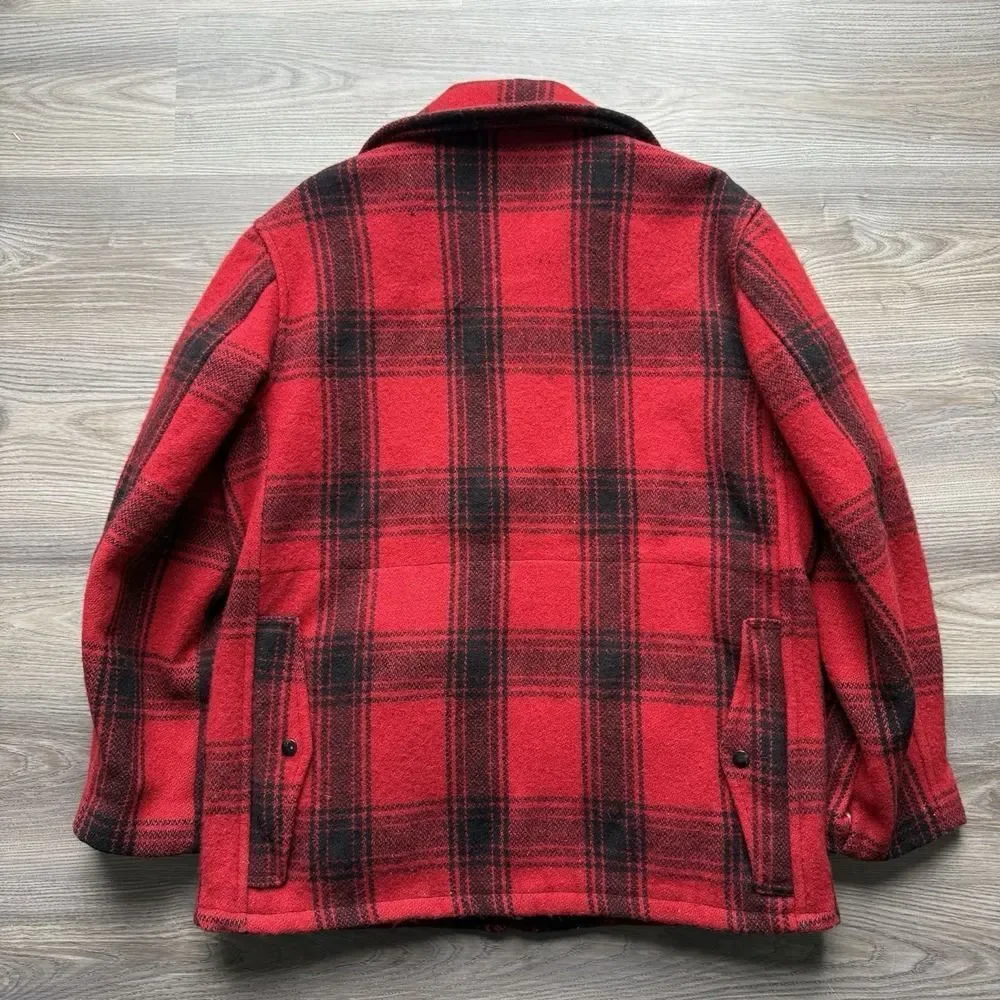 VTG 70s Monterey Club Sportswear Red Plaid Wool Jacket Hunting Quilt Lined 42